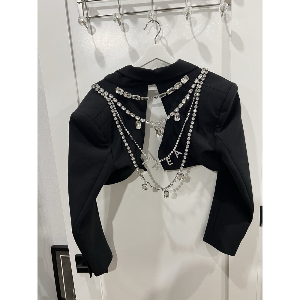 Women's Black Crystal-embellished Cropped Blazer
